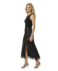 Modenaire Women's Lace-Trim Asymmetric Satin Midi Skirt