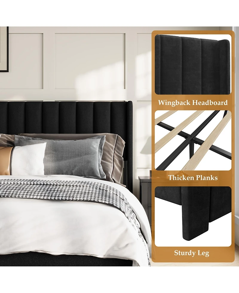 homfan Bed Frame with 2 Storage Drawers, Velvet Upholstered Platform Bed, No Box Spring Needed, Noise Free
