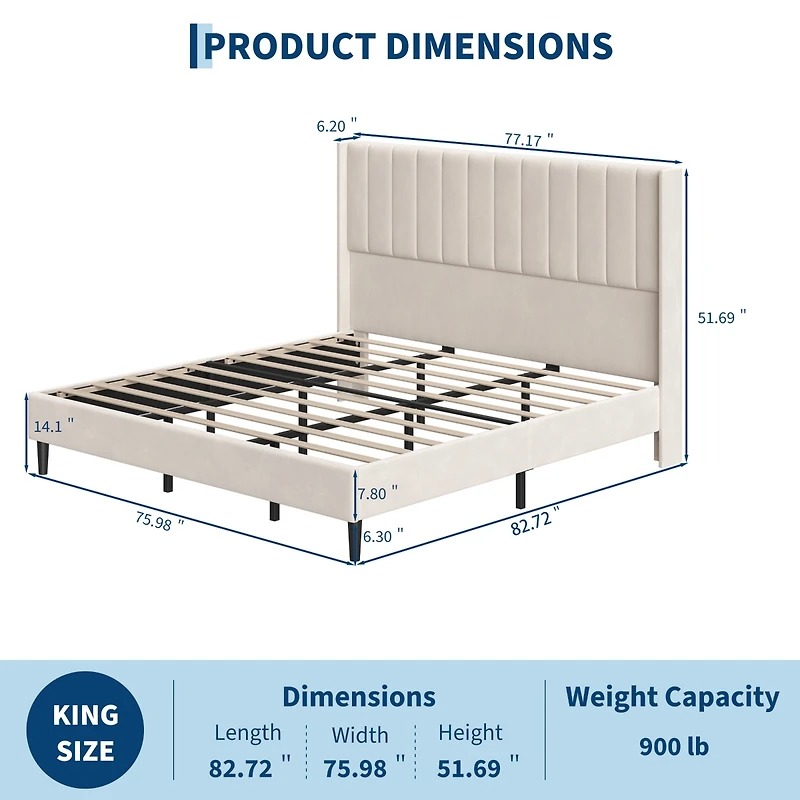Homfan Bed Frame with Headboard, Sturdy Wooden Slats