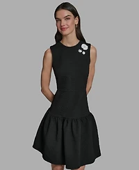 Karl Lagerfeld Paris Women's Crew Neck Jacquard Ruffle Hem Dress