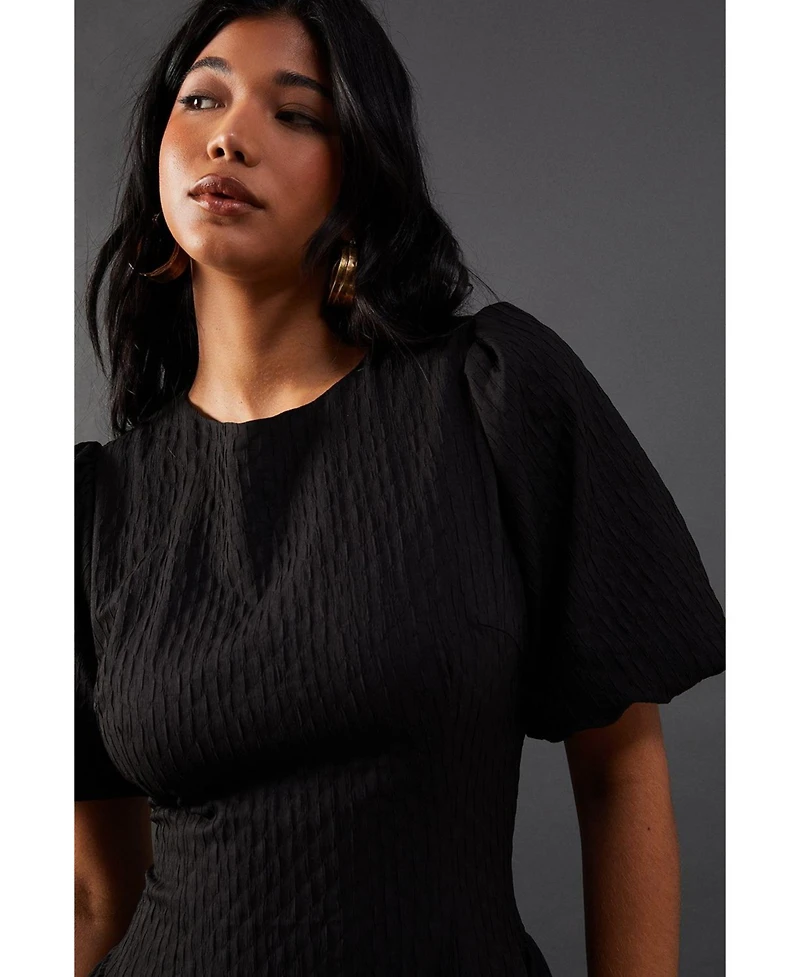 Warehouse Women's Seersucker Puff Sleeve Midi Dress