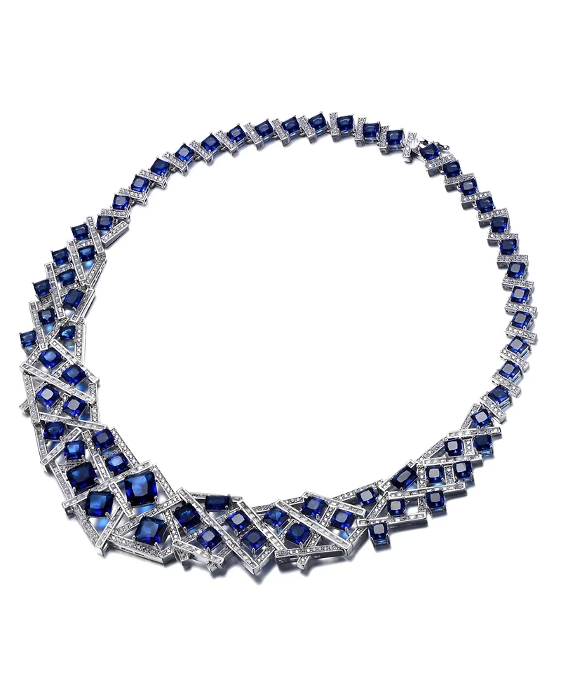 Mesmerizing 3D Geometric Cluster Eternity Necklace with Graduated Basketweave Stack
