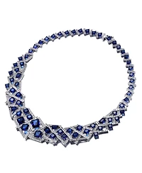 Mesmerizing 3D Geometric Cluster Eternity Necklace with Graduated Basketweave Stack