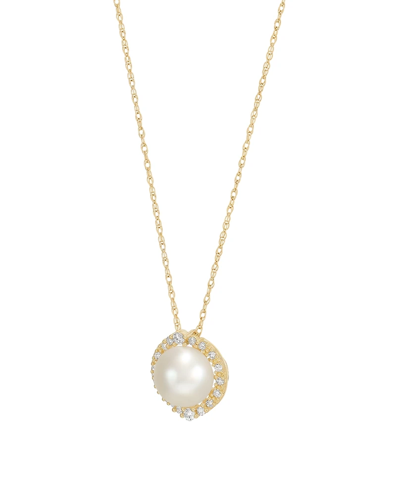 Honora Cultured Freshwater Pearl (8-8.5mm) and Diamond (1/6 ct. t.w.) Pendant Necklace in 10k Yellow Gold