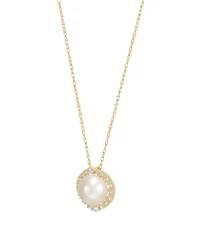 Honora Cultured Freshwater Pearl (8-8.5mm) and Diamond (1/6 ct. t.w.) Pendant Necklace in 10k Yellow Gold
