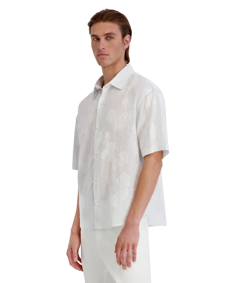 Karl Lagerfeld Paris Men's Raised Cloud Flower Stripe Shirt