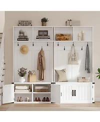 gaomon 76" Hall Tree with Bench and Shoe Storage, Farmhouse 4-in-1 Entryway with Coat Rack and 5 Tri-Hooks, Adjustable Shelf