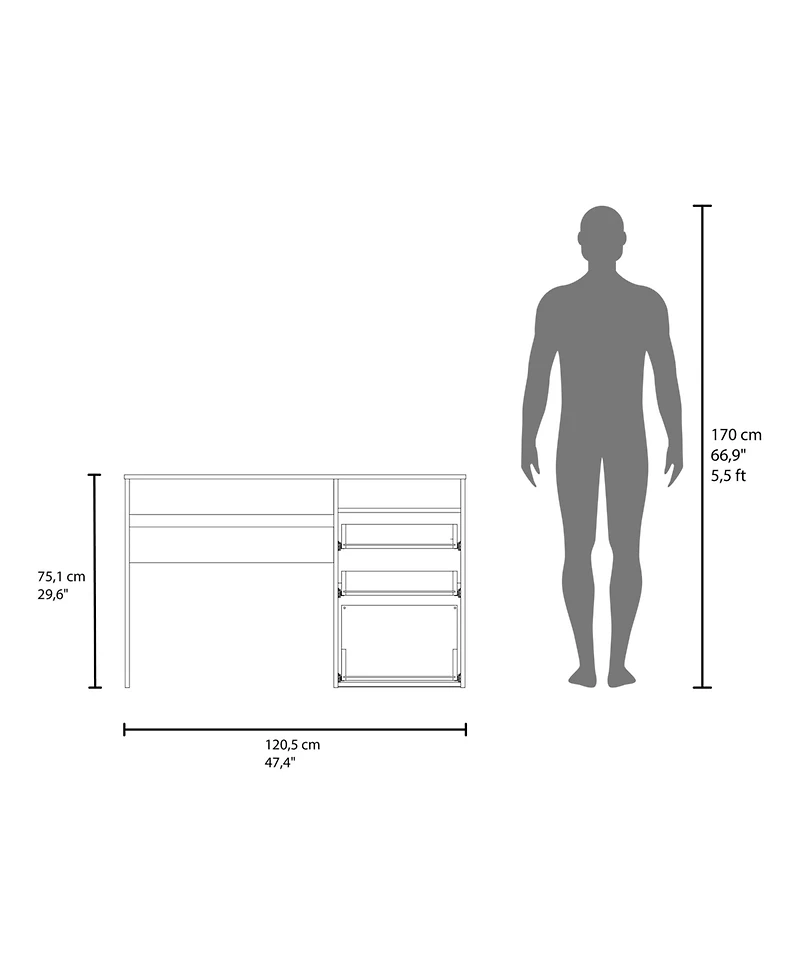 Fm Furniture Louisiana Writing Computer Desk, Three Drawers