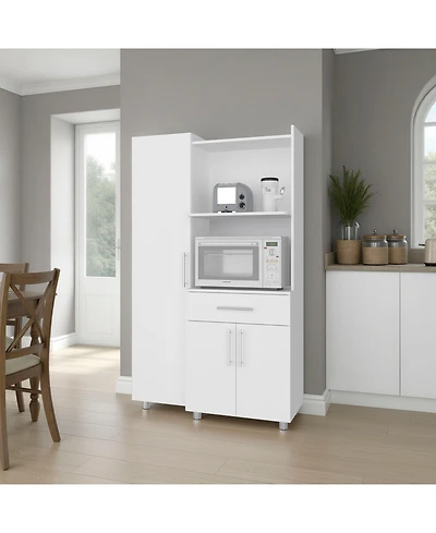 Fm Furniture Soul Kitchen Storage Cabinet with Microwave Shelf, Drawer, and Open Compartments