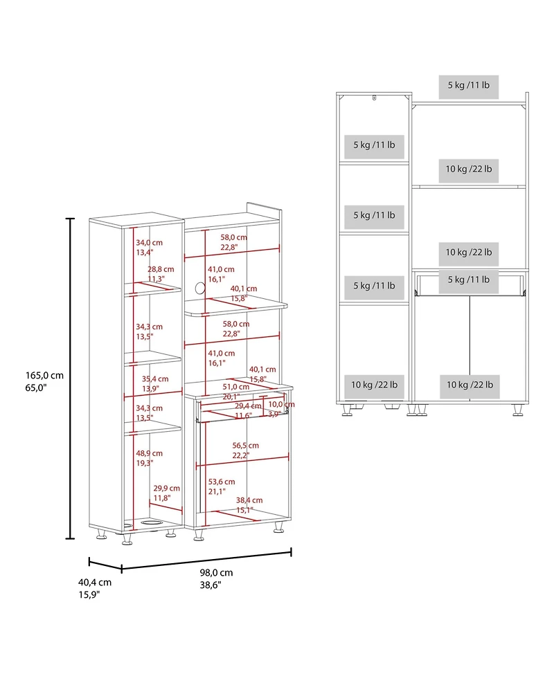 Fm Furniture Regrets Kitchen Storage Cabinet with Microwave Shelf, Drawer, and Open Compartments