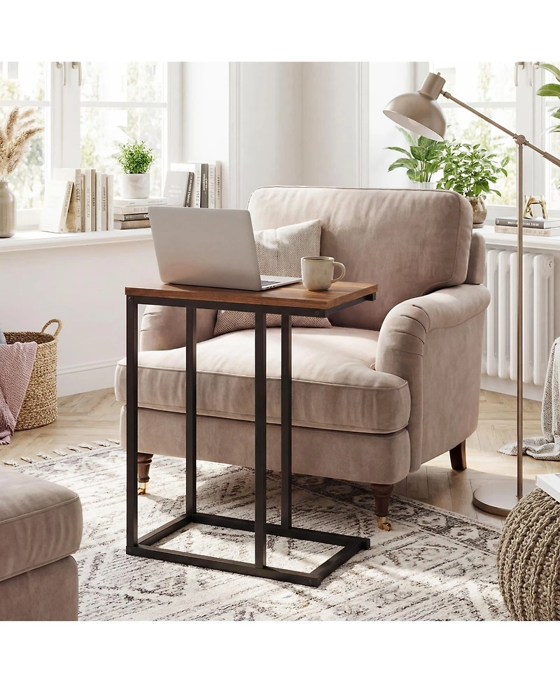 Gymax C-shaped End Table w/Adjustable Foot Pads Small Snack for Living Room