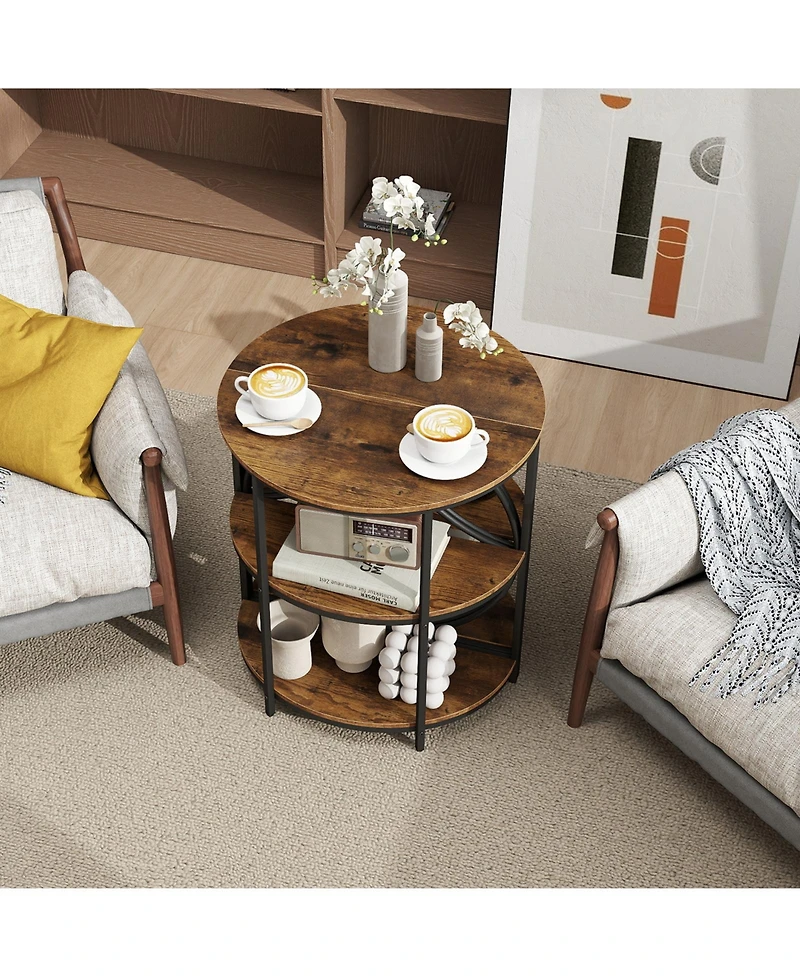 Gymax 3-Tier Half Round End Table w/Study Metal Frame Storage Shelves for Living Room
