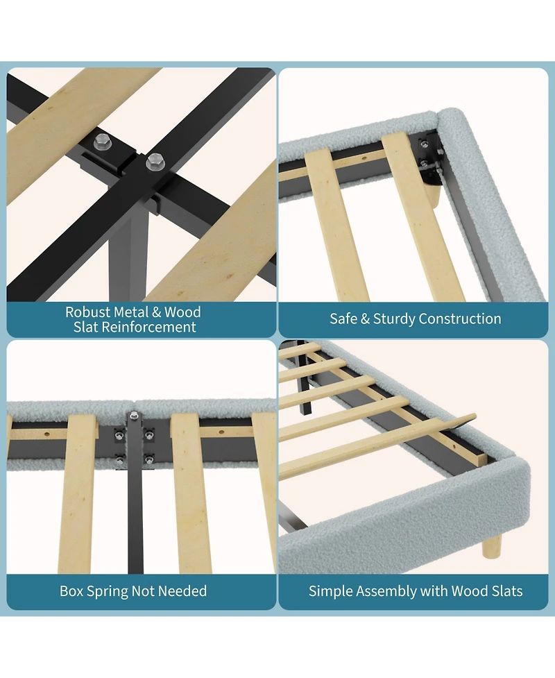 Homfan Modern Boucle Upholstered Kids Bed Frame - Arch Headboard, Wooden Slats, No Box Early Season Needed, Easy Assembly