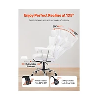 Sugift Reclining Office Chair with Retractable Footrest, 350 lbs Capacity, Pu Leather Wide Seat and Lumbar Support