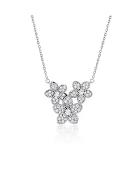 Suzy Levian New York Sterling Silver Pave Cubic Zirconia Flower Cluster Trio Necklace