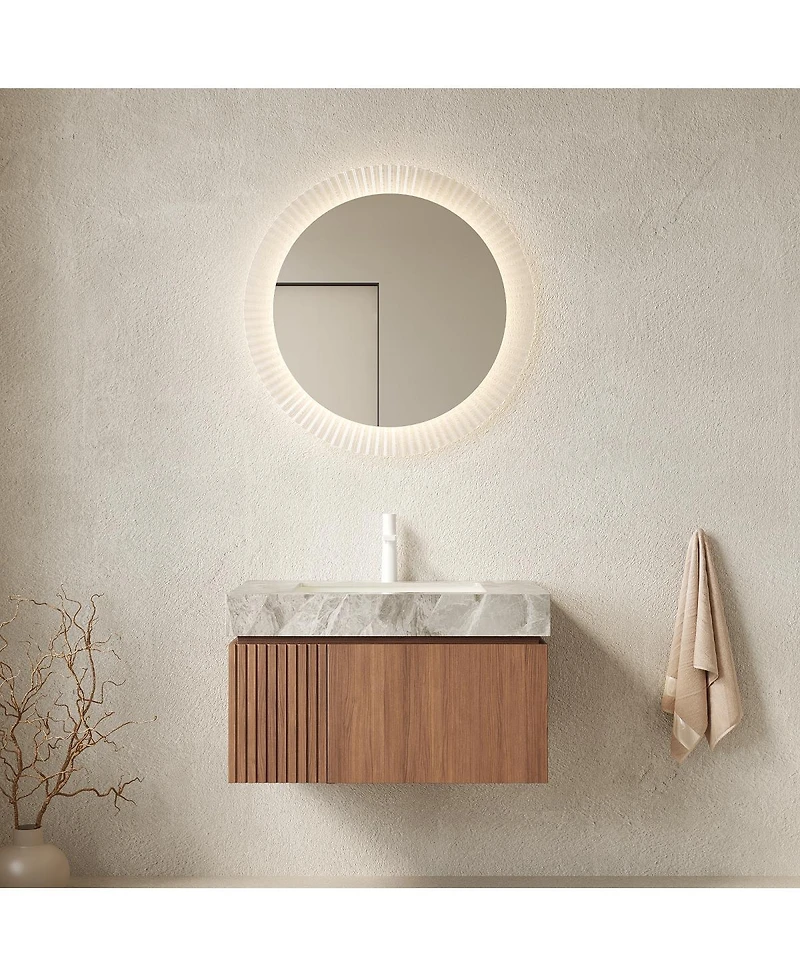 Sillysis 30" Italian Style Bathroom Vanity with Sintered Stone Top, Wall Mounted Floating Cabinet, Soft Close Drawer and Doors