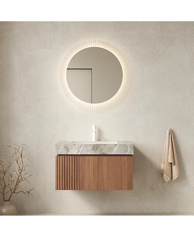 Sillysis 30" Italian Style Bathroom Vanity with Sintered Stone Top, Wall Mounted Floating Cabinet, Soft Close Drawer and Doors