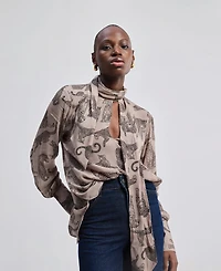 Reistor Women's Relaxed-Fit Top with Front-tie Animal Print