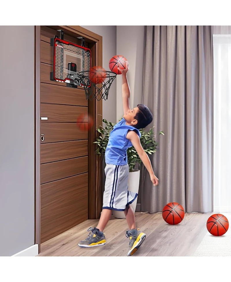 HopeRock Indoor Basketball Hoop for Kids, Over The Door Mini Basketball Hoops, with Led Light, Scoreboard, Birthday Toys Gifts