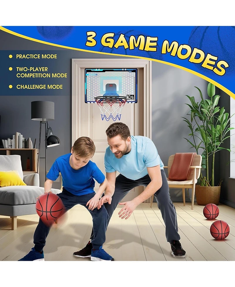 HopeRock Indoor Mini Basketball Hoop for Kids, Basketball Hoops Over The Door with Led Lighting