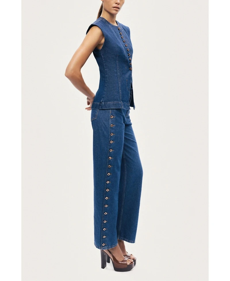 Nocturne Women's Eyelet Detail Wide-Leg Denim Pants