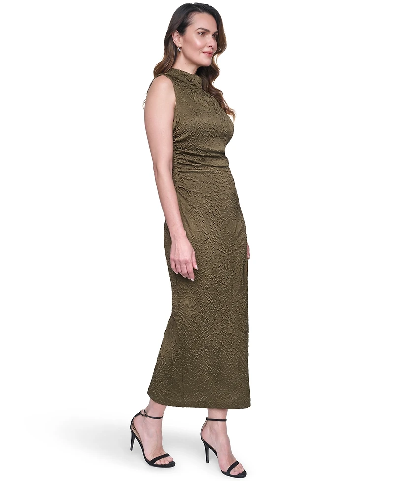Vince Camuto Women's Novelty Knit High Cowl Neck Ruche Waist Bodycon Dress