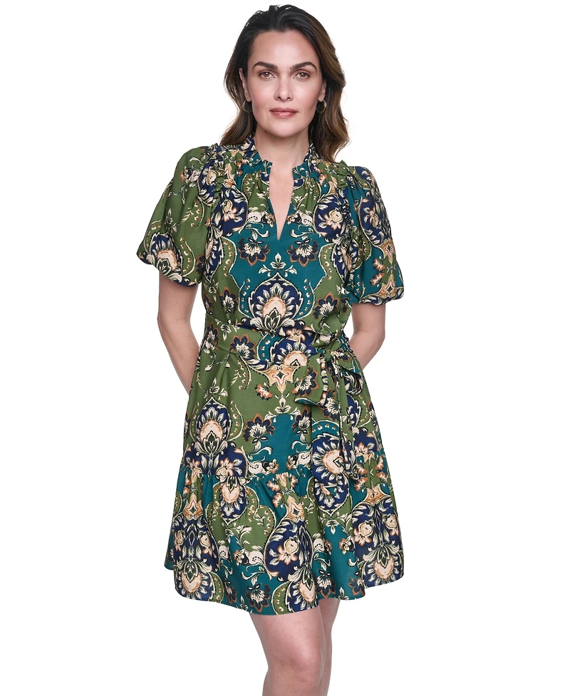 Vince Camuto Women's Printed Puff-Sleeve Dress
