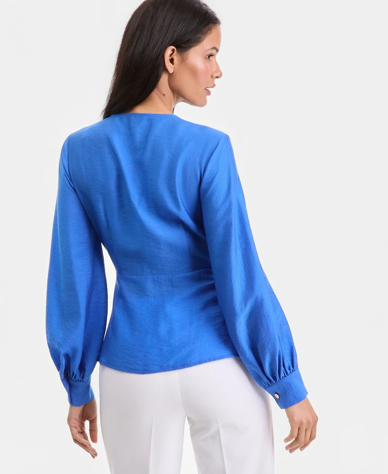 I.n.c. International Concepts Women's Long Sleeve Textured Wrap Blouse, Macy's Exclusive