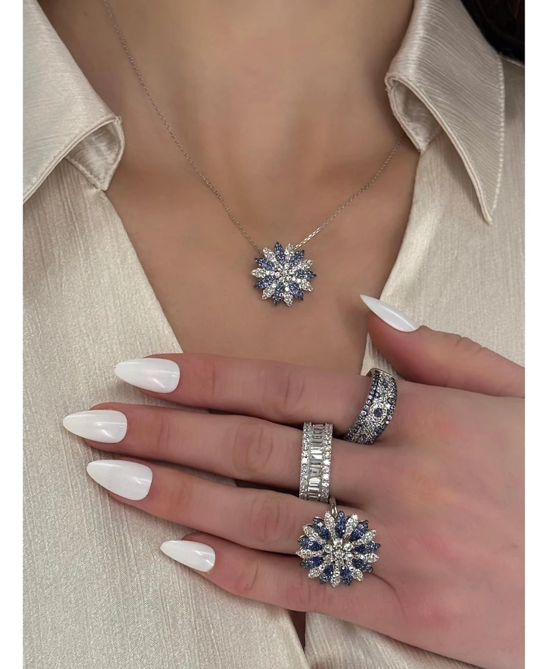 Suzy Levian Sterling Silver Sapphire & Created White Petite Flower Pendant