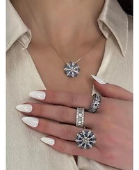 Suzy Levian Sterling Silver Sapphire & Created White Petite Flower Pendant