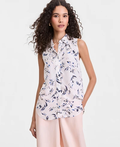 I.n.c. International Concepts Women's Printed Button-Down Sleeveless Blouse, Exclusively at Macy's