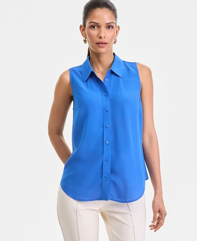 I.n.c. International Concepts Women's Printed Button-Down Sleeveless Blouse, Exclusively at Macy's