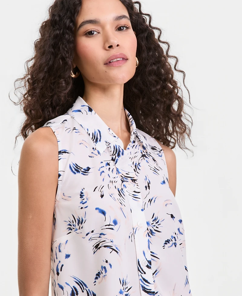 I.n.c. International Concepts Women's Printed Button-Down Sleeveless Blouse, Exclusively at Macy's