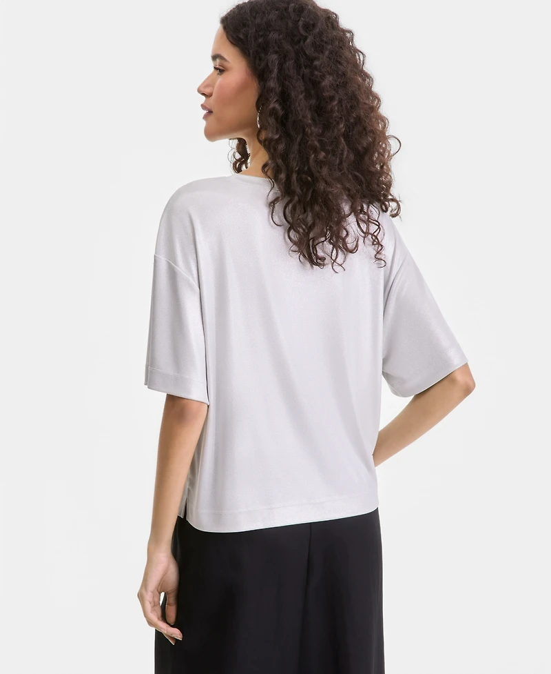I.n.c. International Concepts Women's Metallic Foil Crewneck T-Shirt, Macy's Exclusive