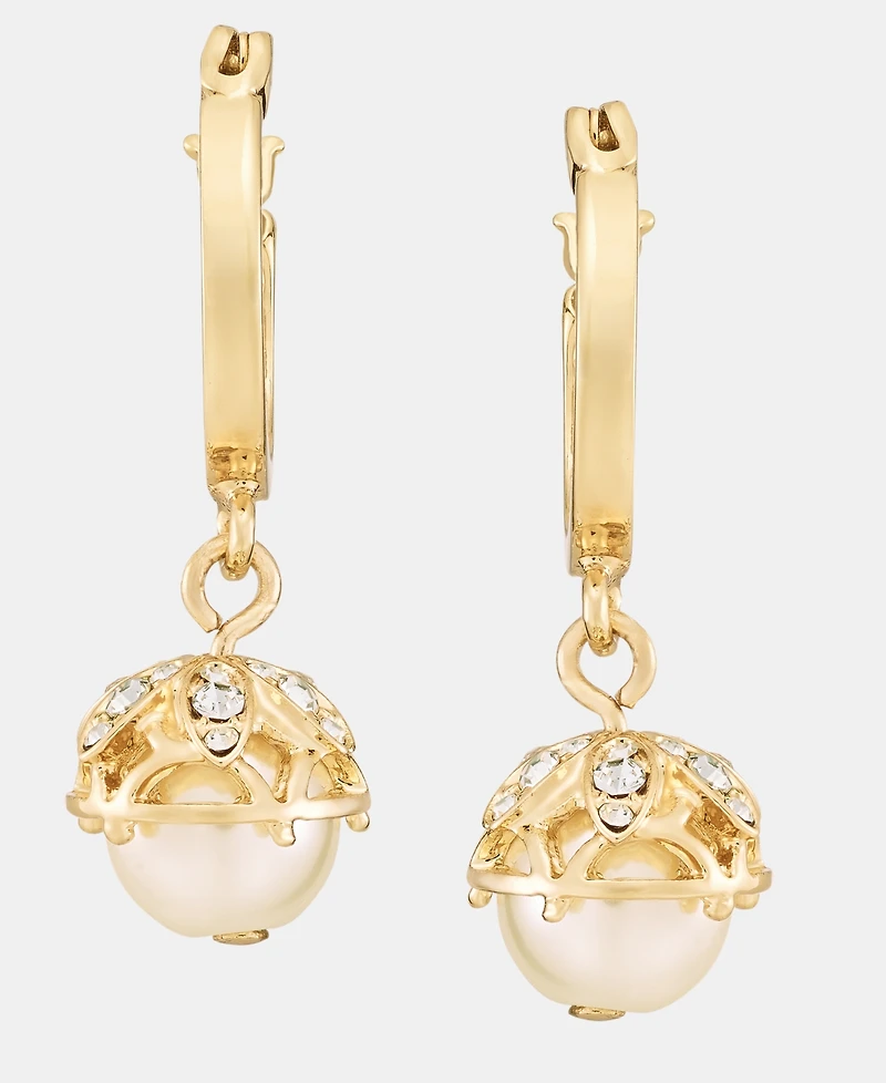 Marchesa Pave & Imitation Pearl Charm Hoop Earrings