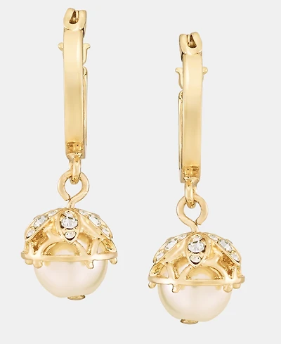 Marchesa Pave & Imitation Pearl Charm Hoop Earrings