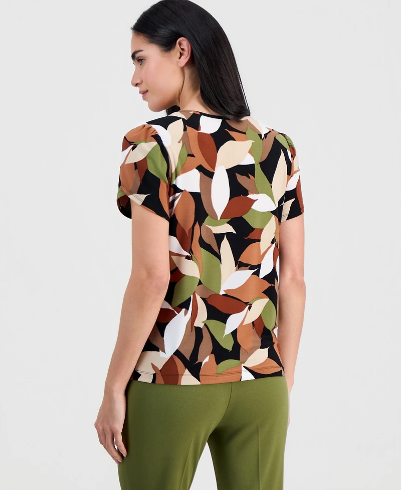 Ak Anne Klein Petite Crewneck Short-Sleeve Printed Top