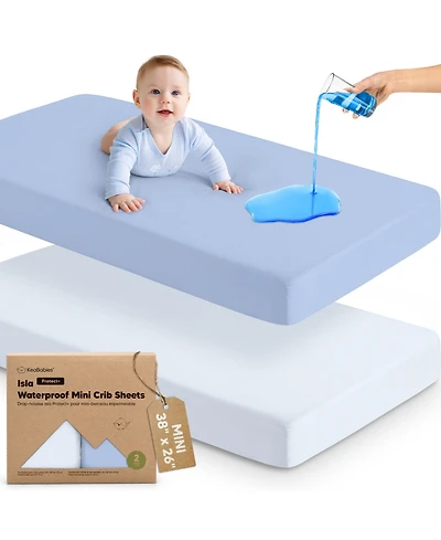 KeaBabies 2pk Isla Waterproof Mini Crib Sheets for Boy, Girl, Soft Pack and Play Graco Mattress