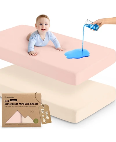KeaBabies 2pk Isla Waterproof Mini Crib Sheets for Boy, Girl, Soft Pack and Play Graco Mattress