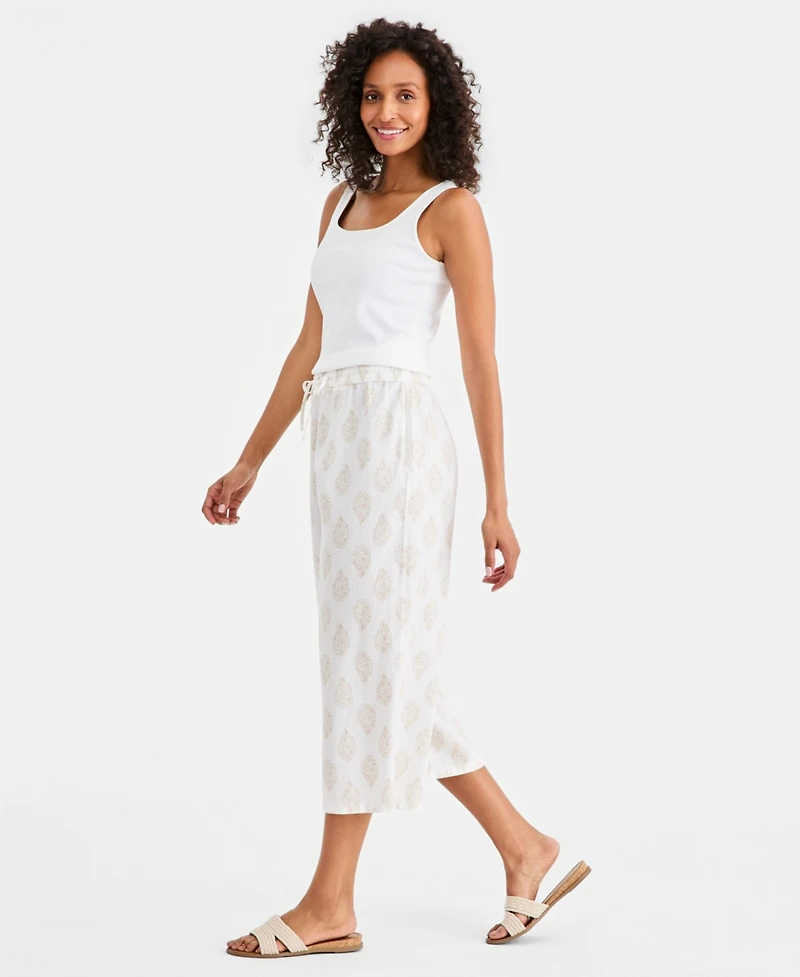 Style & Co Women's Printed Linen Wide-Leg Capri Pants, Macy's Exclusive
