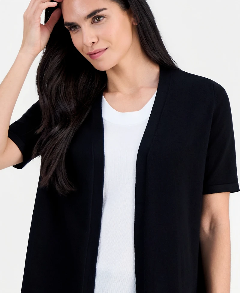 Anne Klein Essentials Petite Open-Front Elbow-Sleeve Cardigan