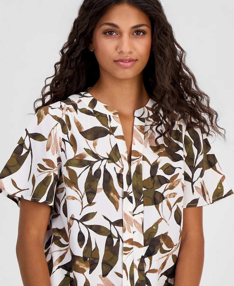 Anne Klein Essentials Petite Printed Flutter-Sleeve Top