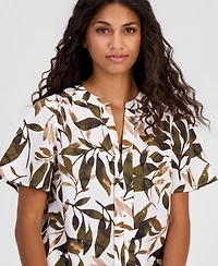 Anne Klein Essentials Petite Printed Flutter-Sleeve Top