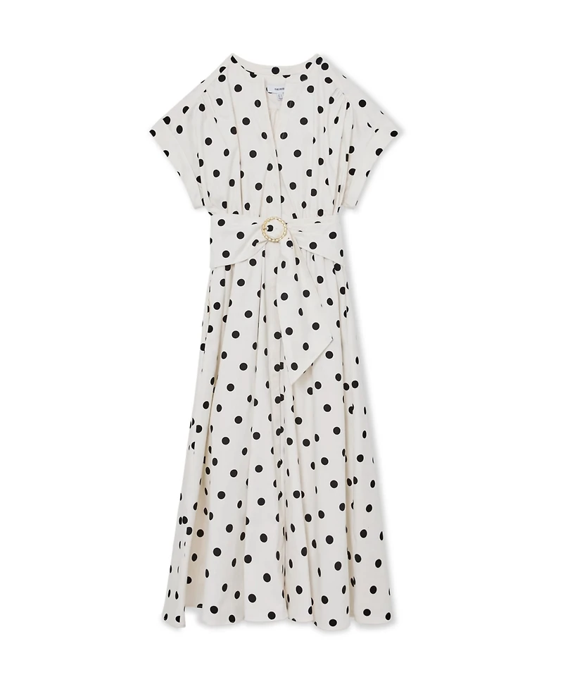 Reiss Women's Sawyer Cotton Polka-Dot Belted Midi Dress with Stretch