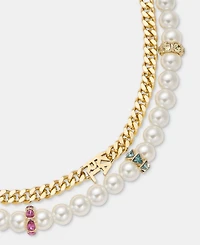 Karl Lagerfeld Paris Crystal & Imitation Pearl Beaded Layered Collar Necklace, 16" + 3" extender