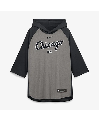 Nike Men's Gray Chicago White Sox Authentic Collection Flux Dri-fit Raglan 3/4-Sleeve Hooded T-Shirt