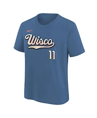 Nike Big Boys and Girls Jackson Chourio Blue Milwaukee Brewers 2026 City Connect Name Number T-Shirt