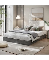 Homfan Wood Platform Bed Frame in Washed, Floor Style, No Headboard, No Box Spring Needed