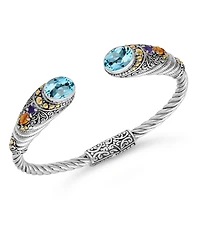 Devata methyst, Citrine and Filigree Cuff Bracelet Sterling Silver 18K Gold Accents