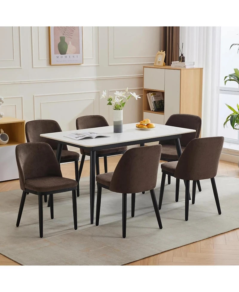 gaomon Set of 2 Linen Upholstered Dining Chairs with Curved and Solid Wood Legs